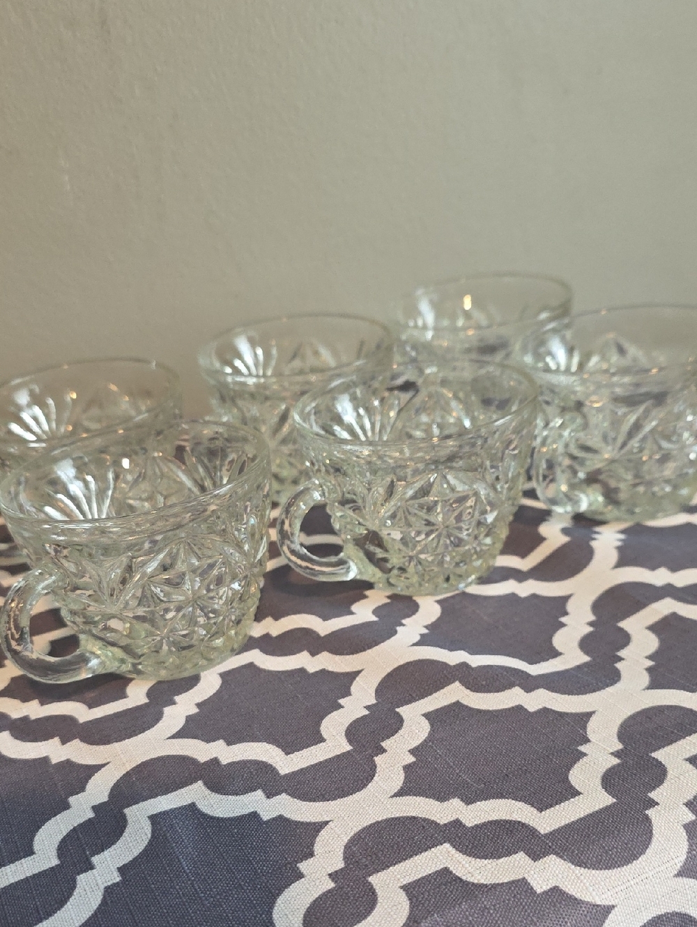 Set of 6 Cut Glass Clear Pressed Glass Small Mugs